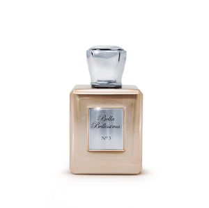 Number 3 eau de parfum by Bella Bellissima. Presented in a beautiful mink gold coloured bottle with silver cap and engraved plaque.